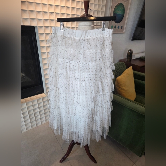 NWT Cupcakes & Cashmere White with Brown Polka Dots Tiered Tulle Skirt, Sz Med - Picture 5 of 6